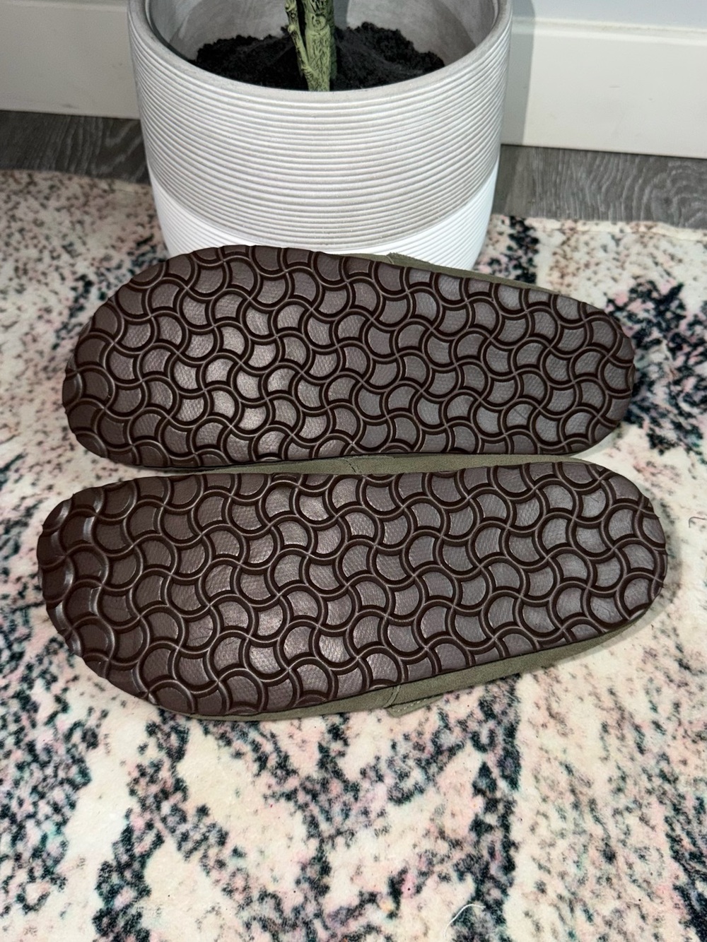 Olive Green Faux-Suede Shearling-Lined Mule - Picture 3 of 3